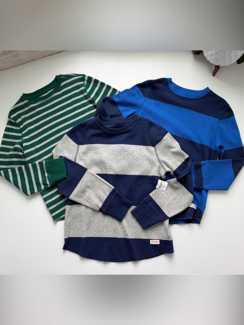 GAP Boys Long-Sleeve Stripe Tops - Green, Navy & Royal Blue